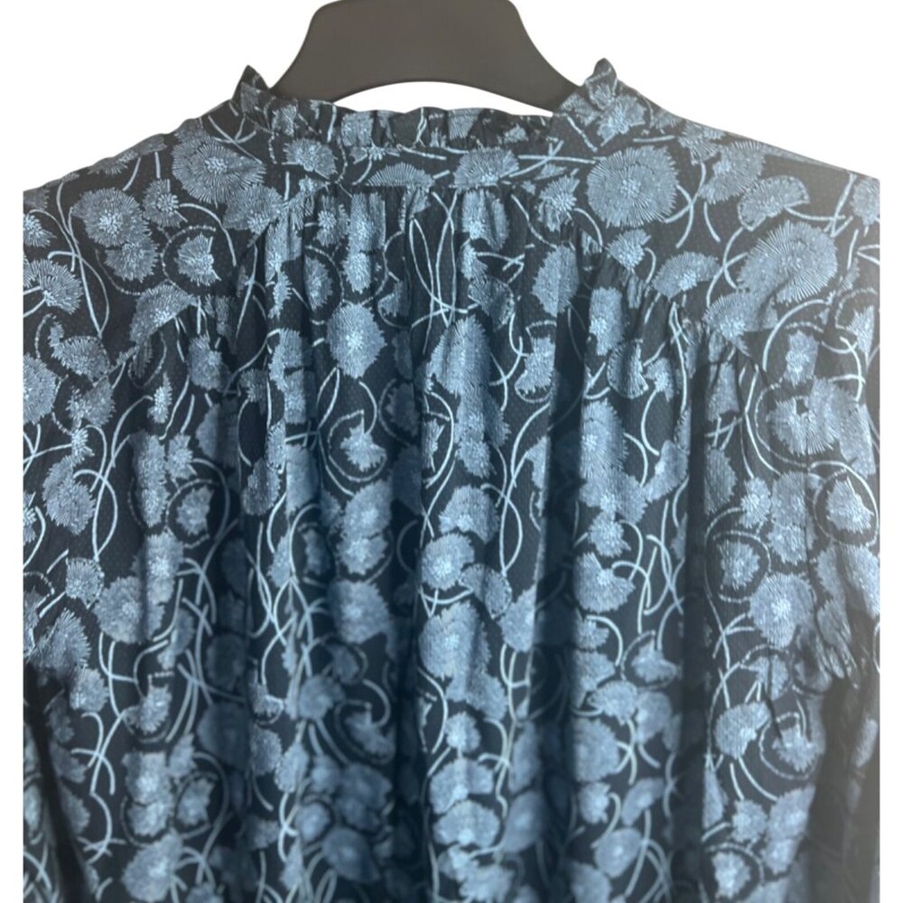 Anthropologie Maeve Collette Peasant Floral Black-Blue Blouse Small Long Sleeve - Picture 4 of 12